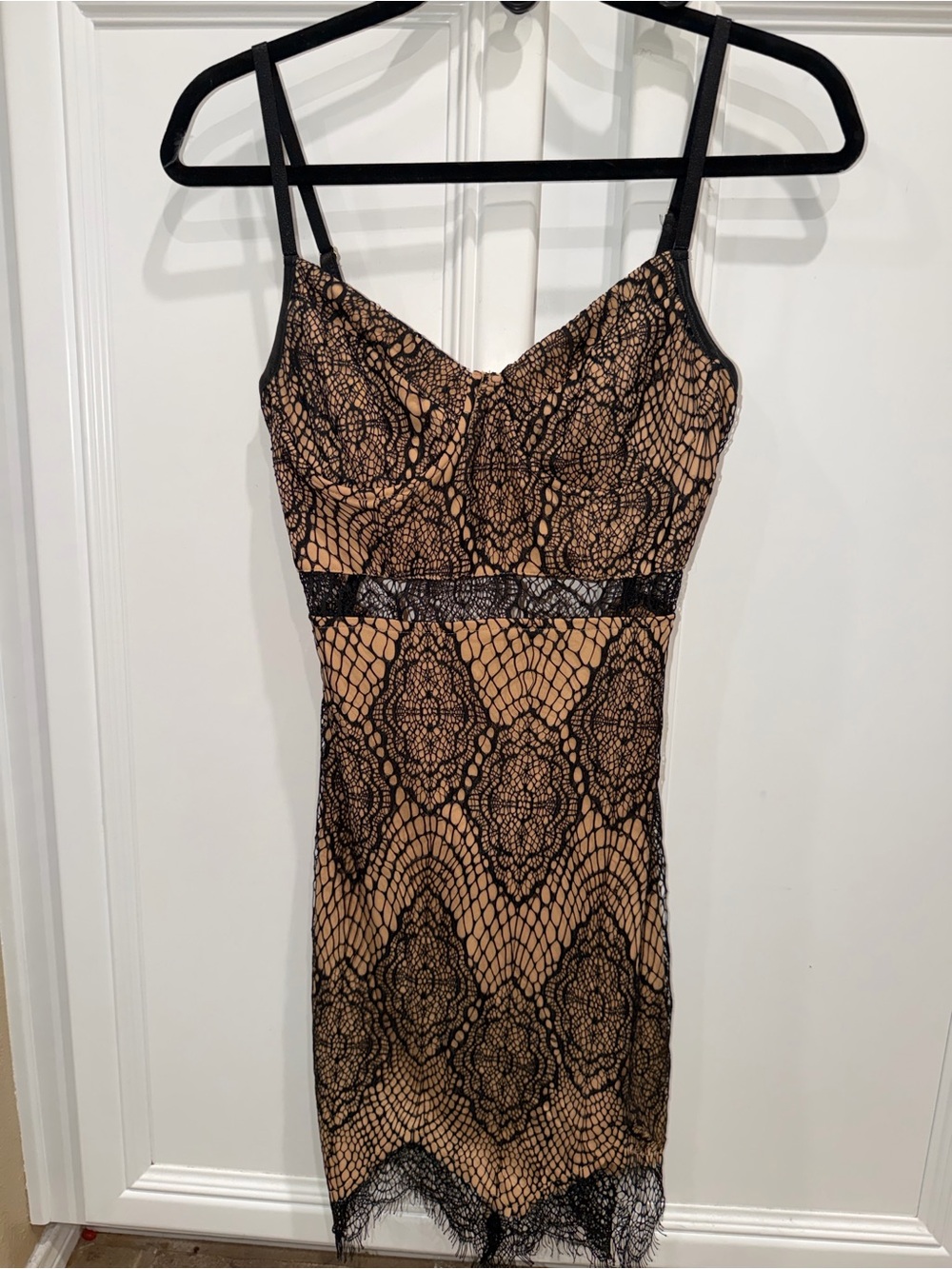 Nellie's Lace-Overlay Slip Dress in Nude and Black